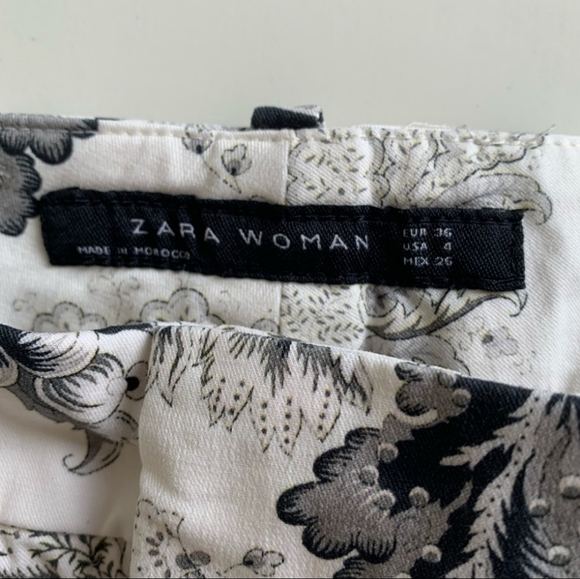 Zara Woman White Black Floral Skinny Ankle Pants Size 4 - Picture 4 of 4